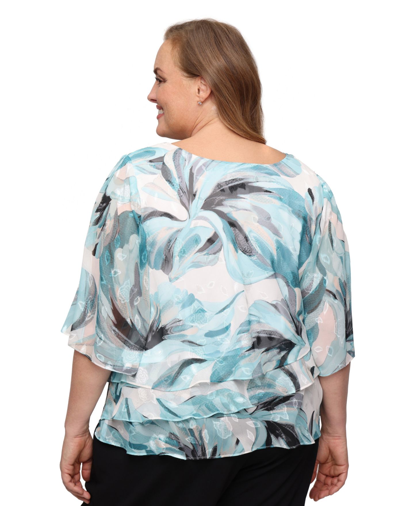 Женский топ Alex Evenings Plus Size Boat Neck 3/4-Length-Sleeve, цвет: Слоновая кость разноцветный — фото 3