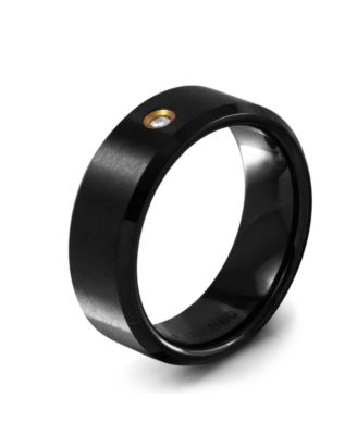 Men's Black Ceramic Diamond Bezel Ring in 14k Gold (1/10 ct. t.w.)