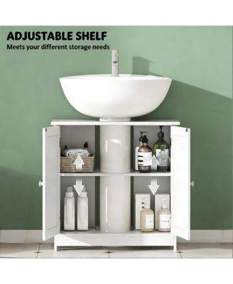 23.5 Inch Under Sink Bathroom Cabinet, MDF Vanity with Adjustable Shelf for Pedestal Sink Storage