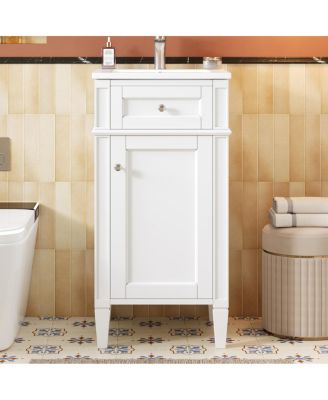 16 Inch French Modern Freestanding Bathroom Vanity with Ceramic Sink and Soft Close Door for Small Bathroom Spaces