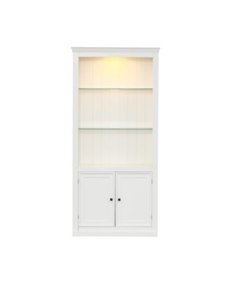 78.75"H Freestanding Farmhouse Bookcases 4-Tier Display Shelf with 5-Colors Dimmable Ceiling Light with Storage & Doors