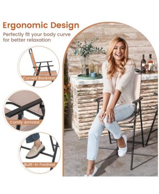 Outdoor Folding Bar Chair Set of 4 Patio Dining Chairs with Breathable Fabric