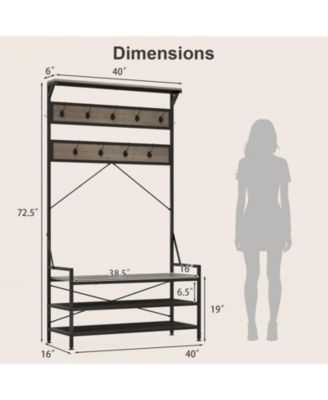 4-in-1 Hall Tree Coat Rack with 11 Hooks and Shoe Bench