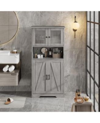 Tall Bathroom Cabinet, Storage Cabinet with 4 Doors and Adjustable Shelves, Freestanding Modern Cupboard for Kitchen, Pantry, Living Room