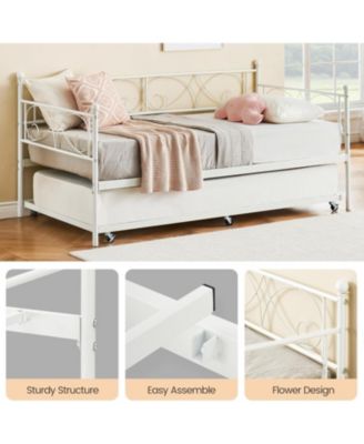 Daybed with Trundle, Modern Metal Daybed with Classic Headboard, Steel Slat Support Sofa Bed for Bedroom, Living Room, Guest Room