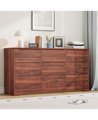 9 Drawer Tall Wood Dresser, Modern Storage Chest with Wide Top for Bedroom