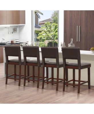 4-Piece PVC Leather Counter Height Bar Stool Set w/ Back and Rubber Wood Legs