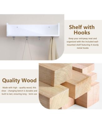 Wall-Mounted Entryway Shelf with Hooks and Storage Bench Set for Entryway, Hallway, Living Room, Bedroom