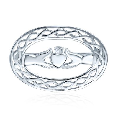 Celtic Love Knot Large Oval Claddagh Design  Scarf Brooch Pin .925
