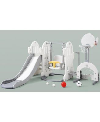 7 in 1 Toddler Slide and Swing Set with Slipping Slope Basketball Hoop Soccer Golf Ring Toss Game