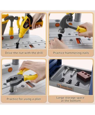 37-Piece Kids Workbench with Realistic Electric Drill, Pretend Play Tool Set for Ages 3-6