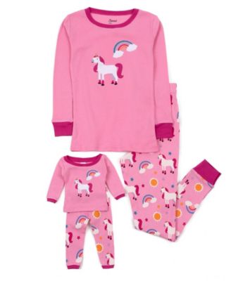 Toddler Girls Matching Doll Snug-Fit Cotton Long Sleeve All-Over Animal Print Pajamas