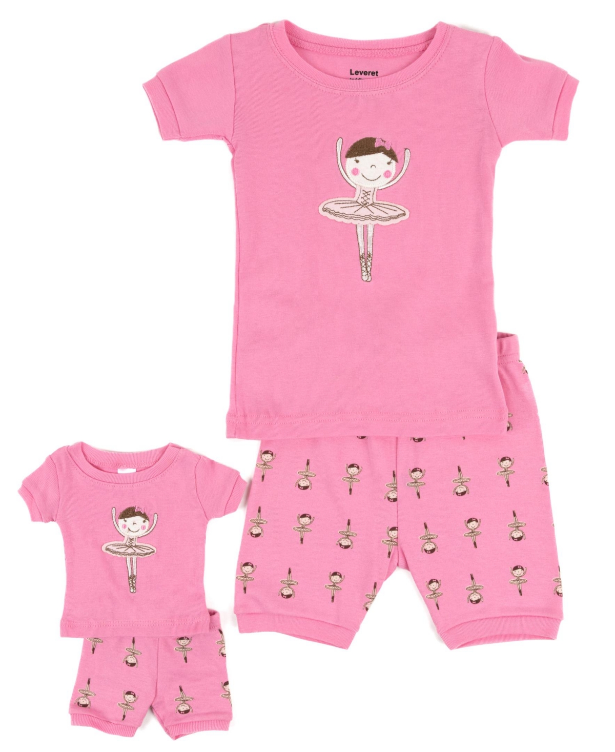 Leveret Toddler Girls Matching Doll Snug-Fit Cotton Short Sleeve Pajamas
