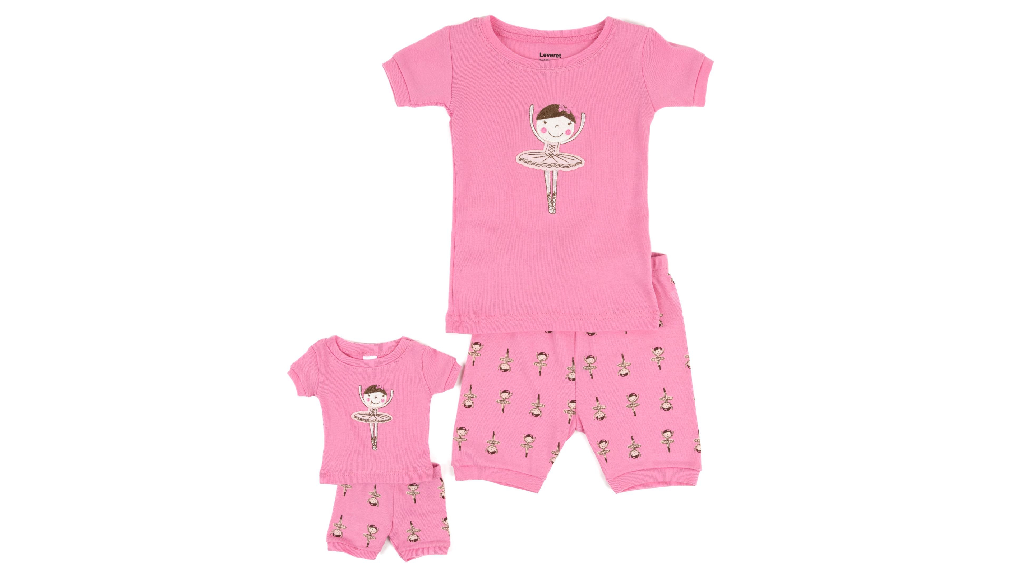 Leveret Girls Matching Doll Snug-Fit Cotton Short Sleeve Pajamas