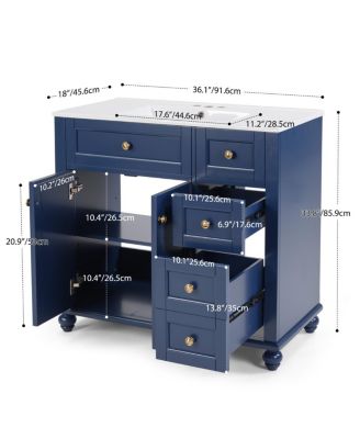 36" Bathroom Vanity with Ceramic Sink, Solid Wood Frame, Flip-Top and Drawer Storage, Adjustable Shelves