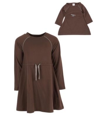 Girls Matching Girl & Doll Drawstring Cinch-Waist Long Sleeve Dress