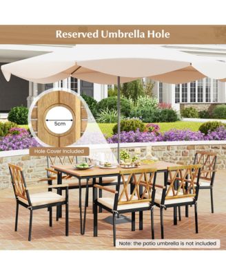 7 PCS Patio Dining Set With 2'' Umbrella Hole and Seat Cushions for Garden