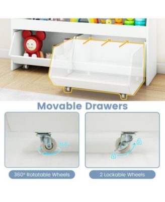Wooden Kids Bookcase and Toy Organizer with 2 Drawers