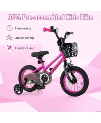 12 Inch Kids Bike Adjustable Bicycle with Front Basket for Children Aged 3-4 Years Old