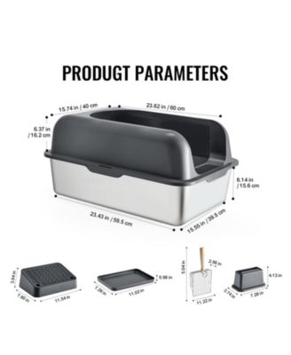 XL Stainless Steel Cat Litter Box with Scoop and High Sides