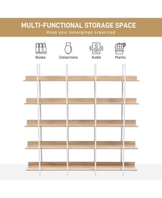 5 Tier Open Bookcase - Vintage Industrial Bookshelves with Metal Frame, MDF Board and Back Fence for Home Office