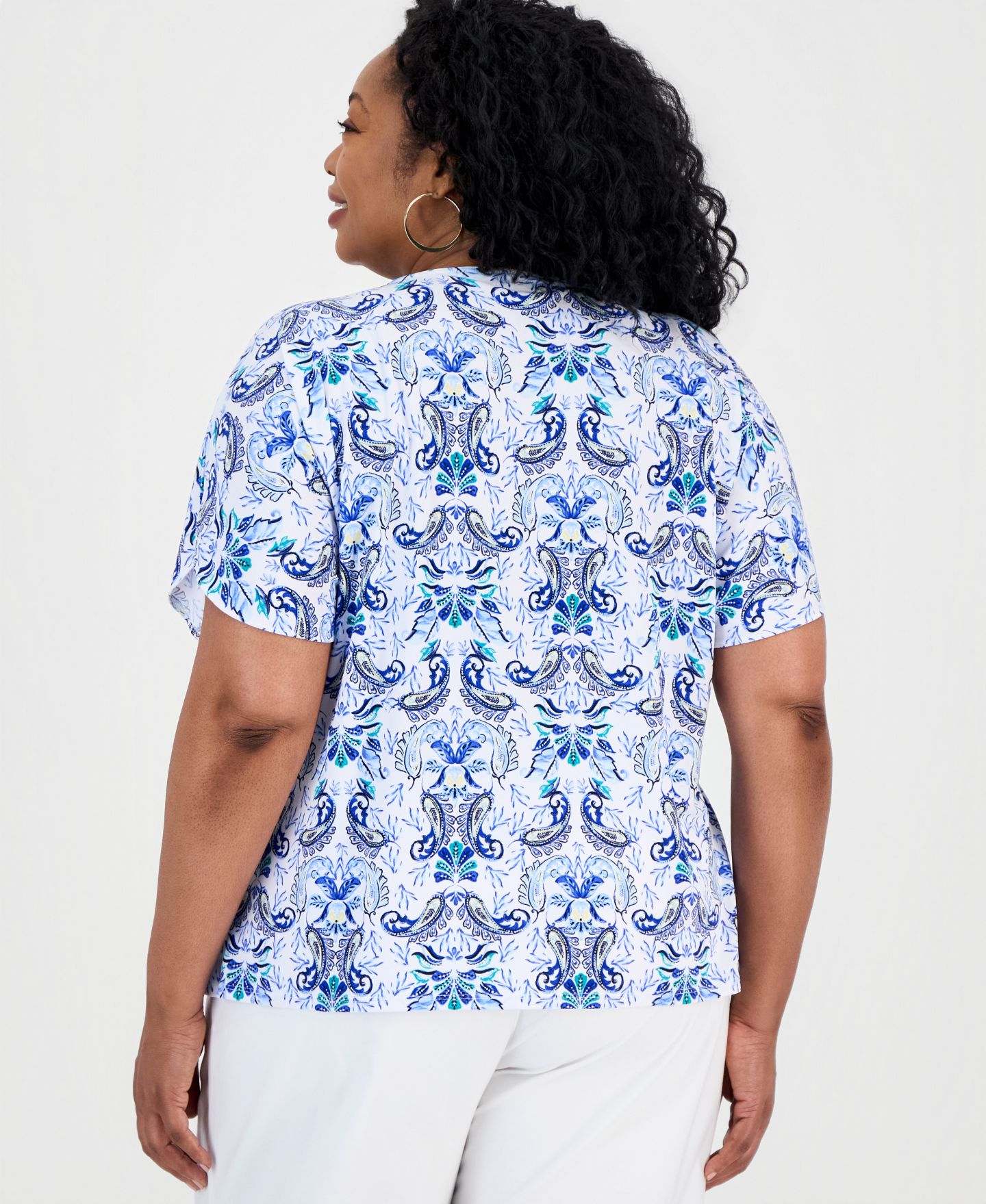 Женский топ JM Collection Plus Size Luca Paisley Keyhole Dolman-Sleeve Top, цвет: Яркий белый — фото 4