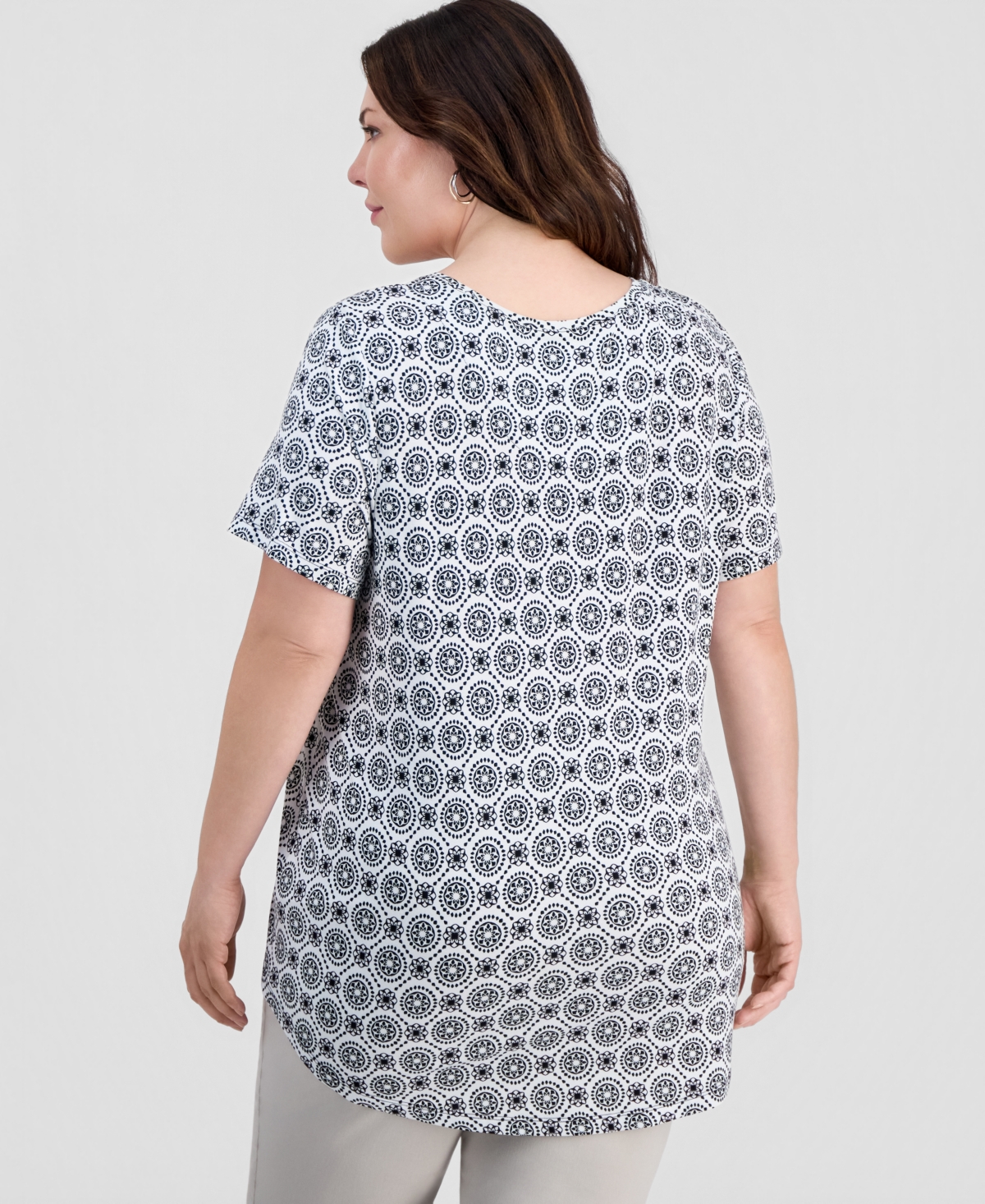 Jm Collection Plus Printed Scoop-Neck Short Sleeve Top, Macy's Exclusive