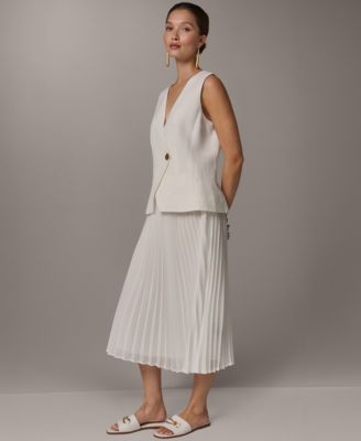 Women's Sleeveless V-Neck Vest and Pleated Skirt, 2-Piece Set Dress