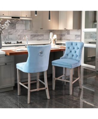Set of 2 Velvet Counter Height Stools, 26.3" Button Tufted Upholstered Kitchen Island Chairs with Back