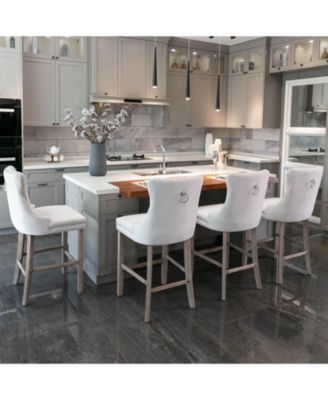 Set of 2 Velvet Counter Height Stools, 26.3" Button Tufted Upholstered Kitchen Island Chairs with Back