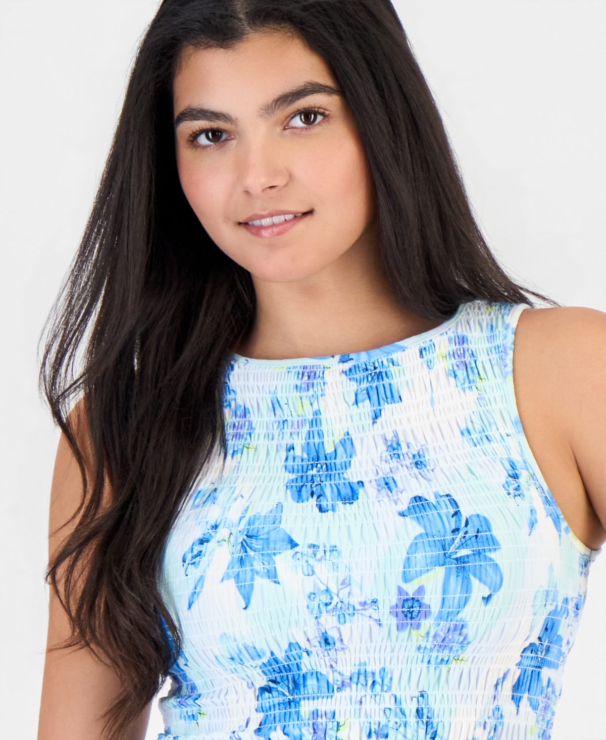 Ultra Flirt Juniors' Smocked Sleeveless Top