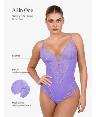 Women's Shapewear Lace Deep V-Neck Sculpting Thong Bodysuit