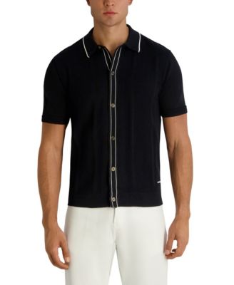 KARL LAGERFELD PARIS - Men's Short-Sleeve Regular Fit Woven Sweater