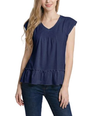 Petite Cap-Sleeve Peasant Top