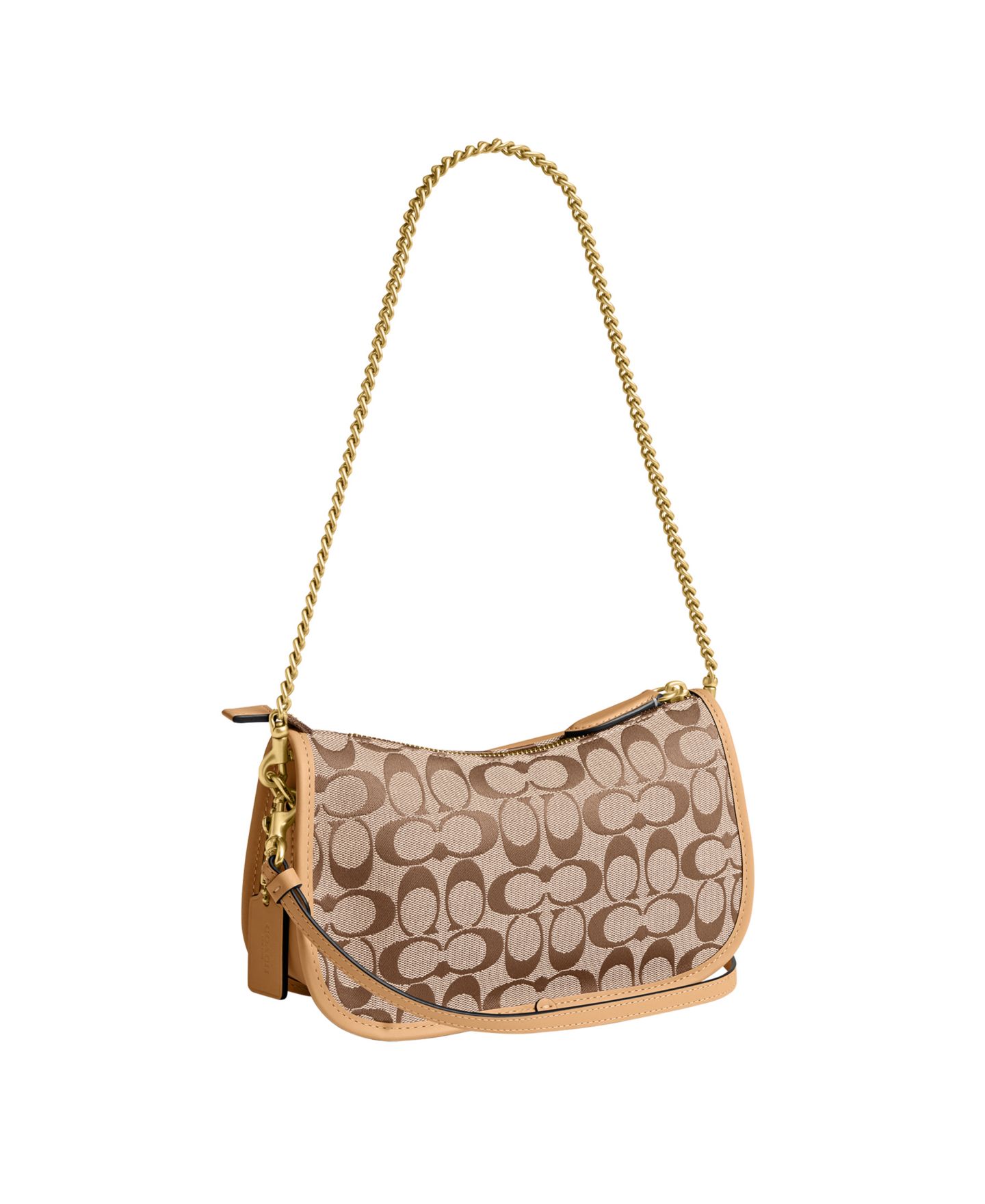 Женская сумка COACH Originals Waverly Small Signature Jacquard Twin Turnlock Shoulder, цвет: Латунный / Хаки персиковый — фото 6