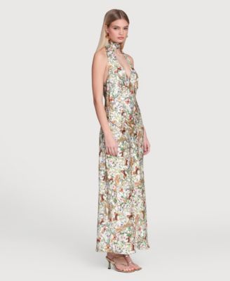 Women's Printed Halter Scarf-Tie Maxi Dress