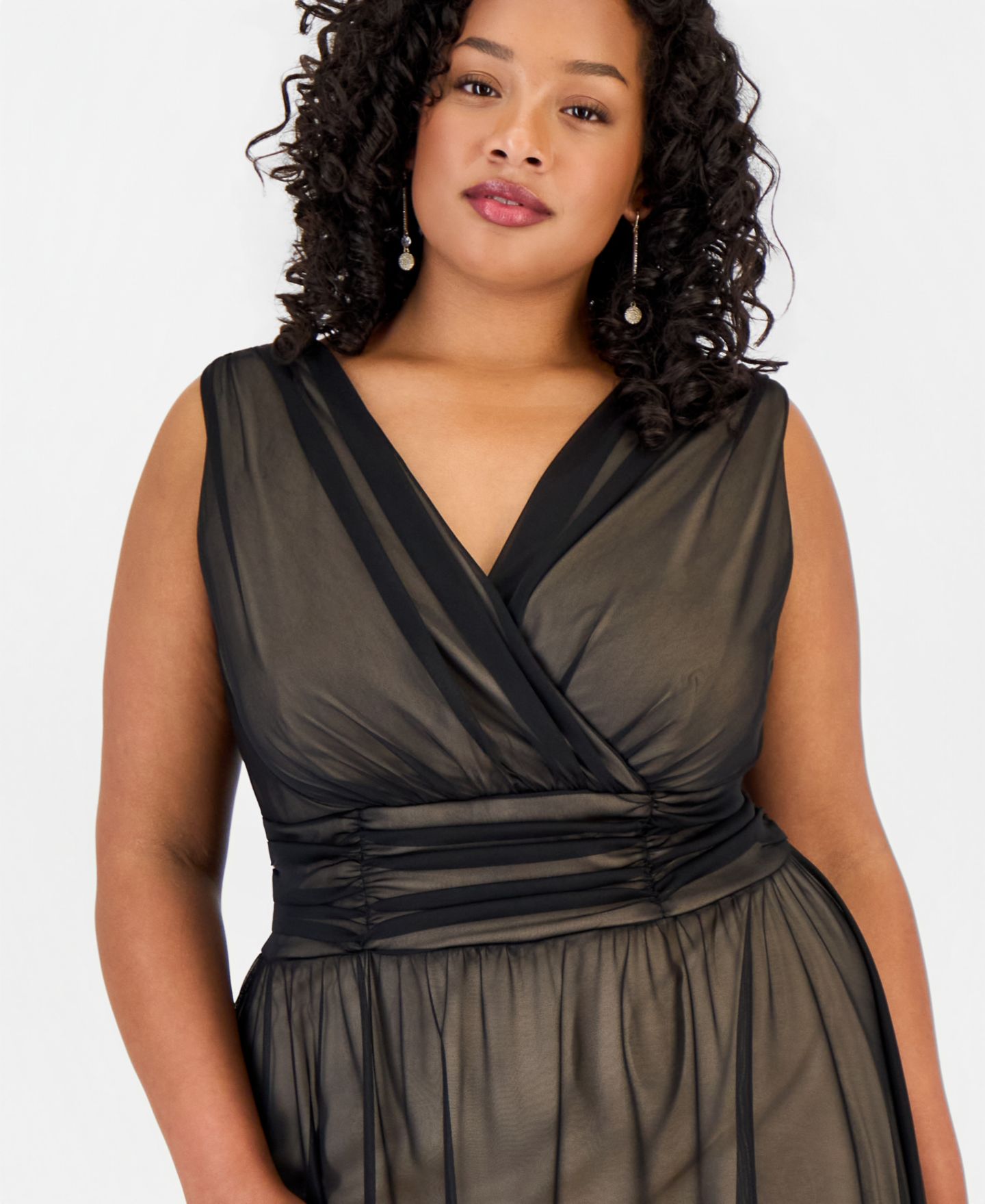 Женское платье Connected Plus Size Matte Chiffon Sleeveless V-Neck, цвет: Чёрный телесный — фото 4