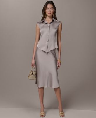 Petite Sleeveless Collared Neck Shirt