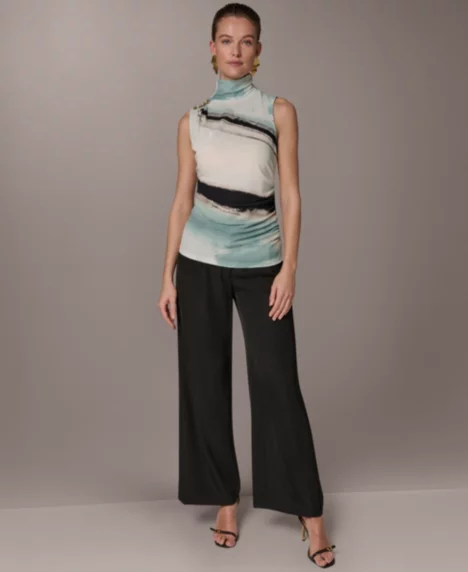 Petite Sleeveless Mock Neck Top - Waterlily Multi