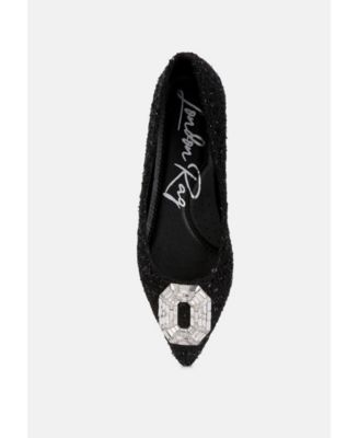 Women's aria embellished jewel buckle tweed ballet flats
