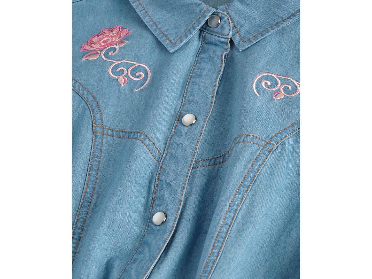 Платье SCOTCH & SODA Embroidered Short-Sleeve Denim Shirtdress для девочек, цвет: Синий — фото 3