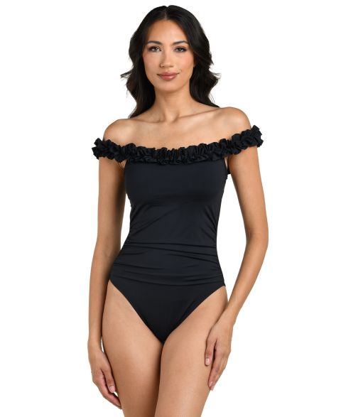 Женские купальники La Blanca Women's Island Goddess Ruffle Off-The-Shoulder One-Piece Swimsuit