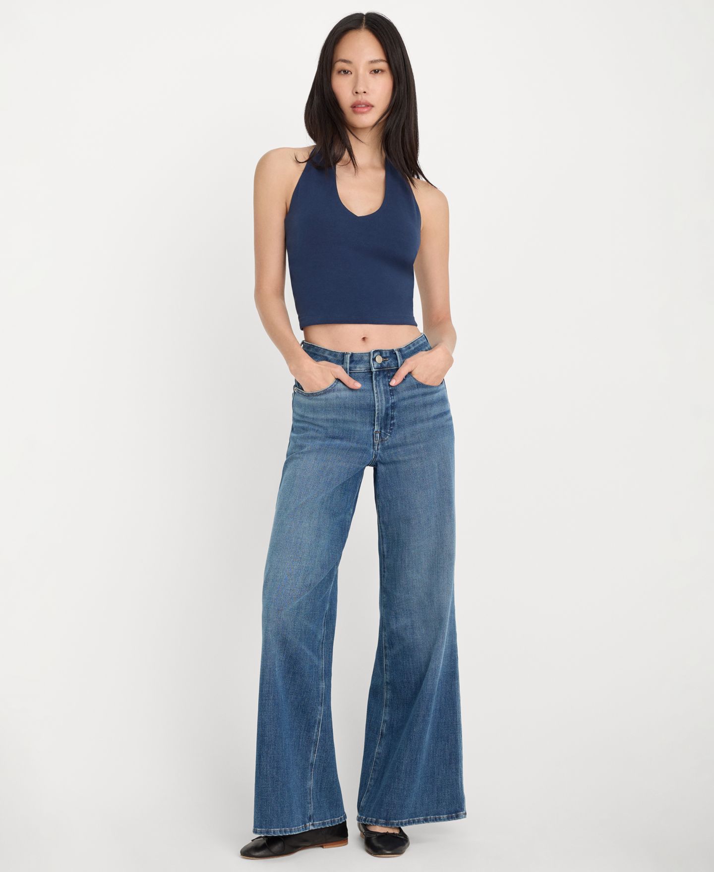 Женский топ Good American Halter Neck Sleeveless, цвет: Синий — фото 2
