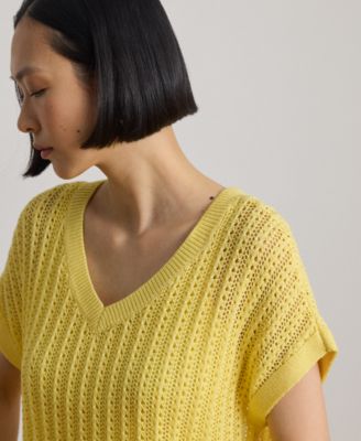Petite V-Neck Open-Knit Sweater