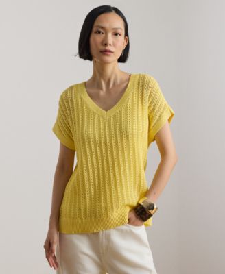 Petite V-Neck Open-Knit Sweater