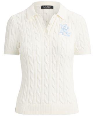 Petite Cable-Knit Polo Sweater
