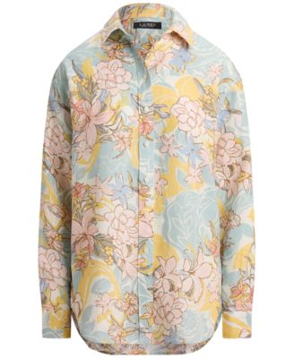 Petite Floral-Print Collared Shirt