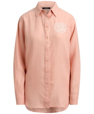 Petite Pink Eyelet-Logo Collared Shirt