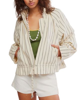 Women's Striped Stand Collar Jacket