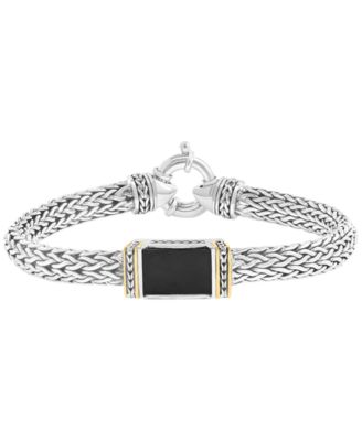 Men's Onyx Bracelet in Sterling Silver with 14k Yellow Gold